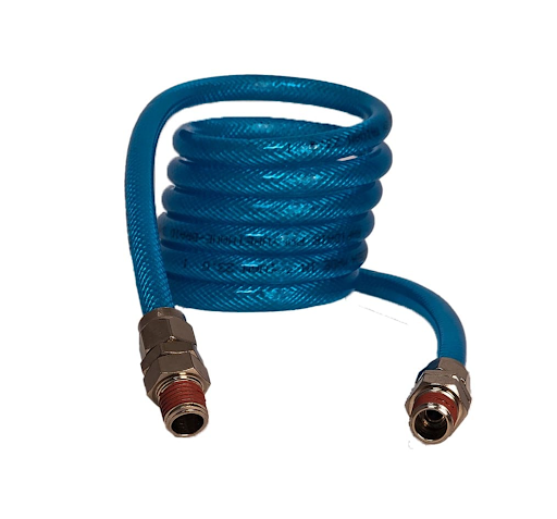 COIL HOSE 3/8 X 20 FT, 1/4 MALE NPT SWIVEL ENDS, REINFORCED POLYURETHANE,  200 PSI RATED