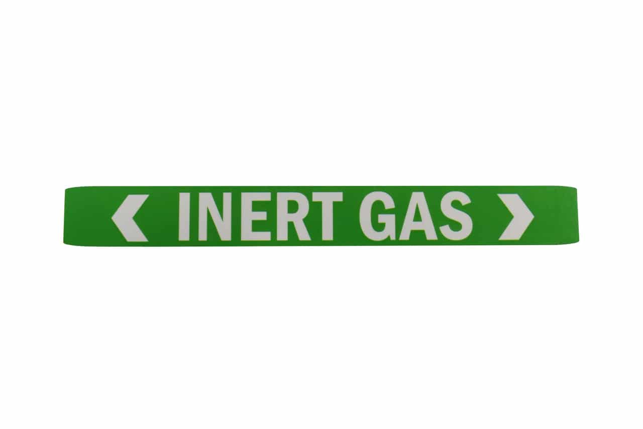 INERT GAS PIPE LABEL, GREEN, cut off unused direction arrow during installation,  1" x 7-1/2, EACH