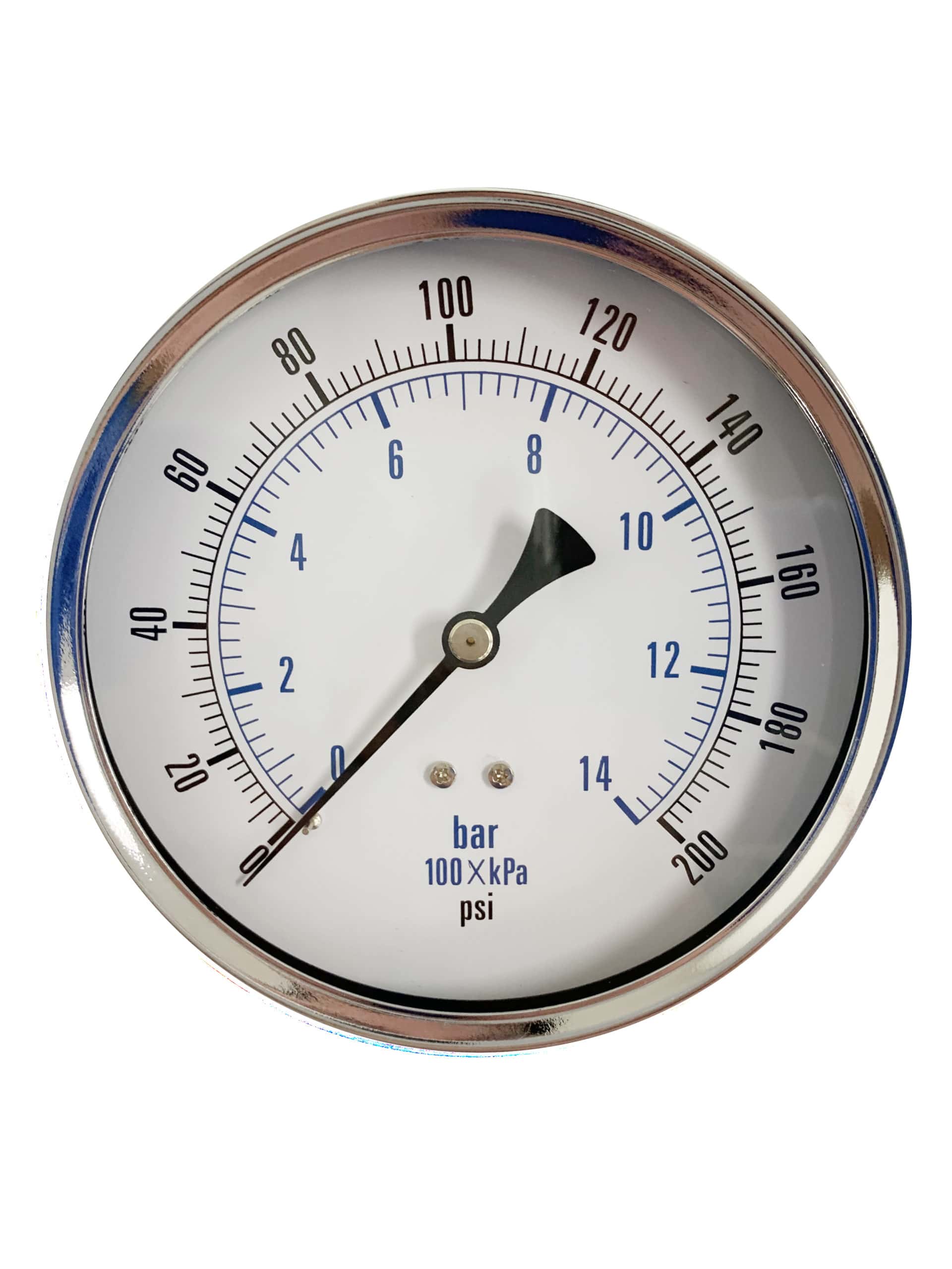PRESSURE GAUGE, REAR MOUNT, 4-1/2" DIAMETER FACE, DRY, 0-200 PSI,  1/4" MALE NPT  102D-454G